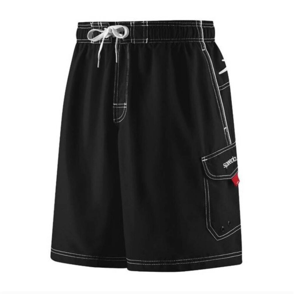 Speedo Men's Marina Volley Swim Trunk Black Cargo Pockets Sz XXL EUC